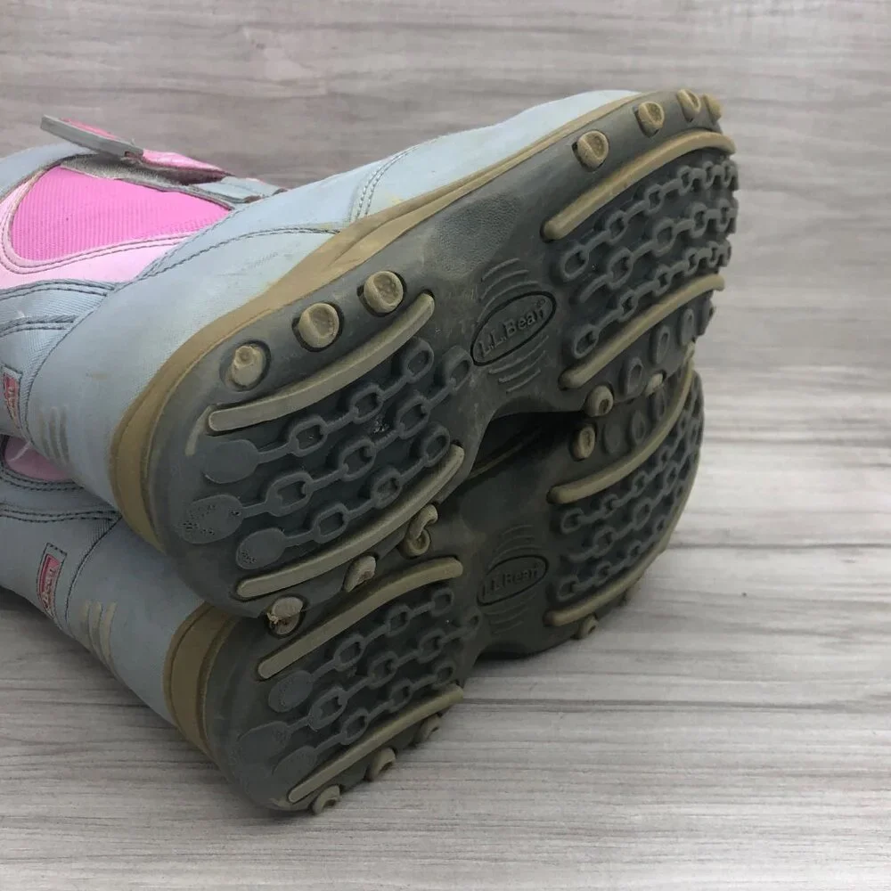 LL Bean Boots Kids Size 1 Pink Gray Insulated Winter Snow Hook and Loop Strap